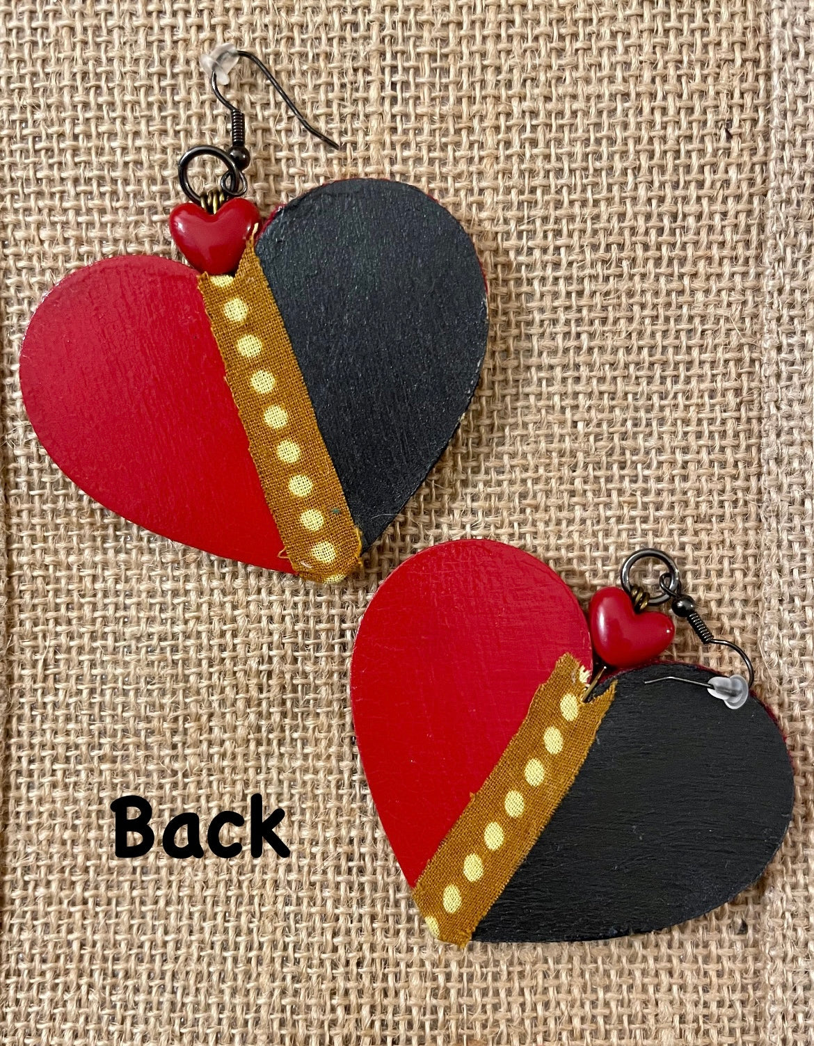 Red & Black African Fabric Heart Earrings